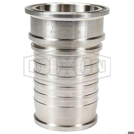 Dixon Sanitary Crimp Stem, 1-1/2 in Nominal, Clamp End x Hose Shank End Style, 316 SSss Steel CSSR150-3A